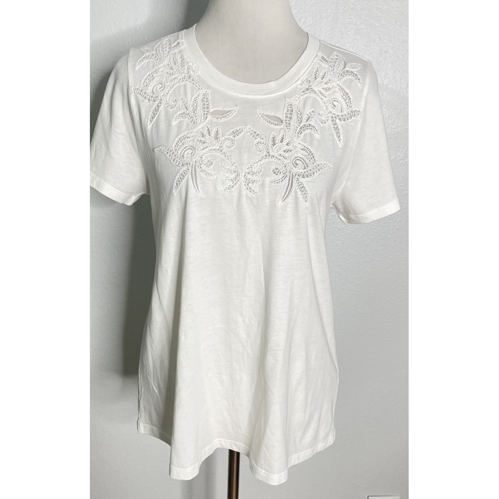 Sundance Toluca Lace Tee Shirt Top White Cotton Boho Coastal Small